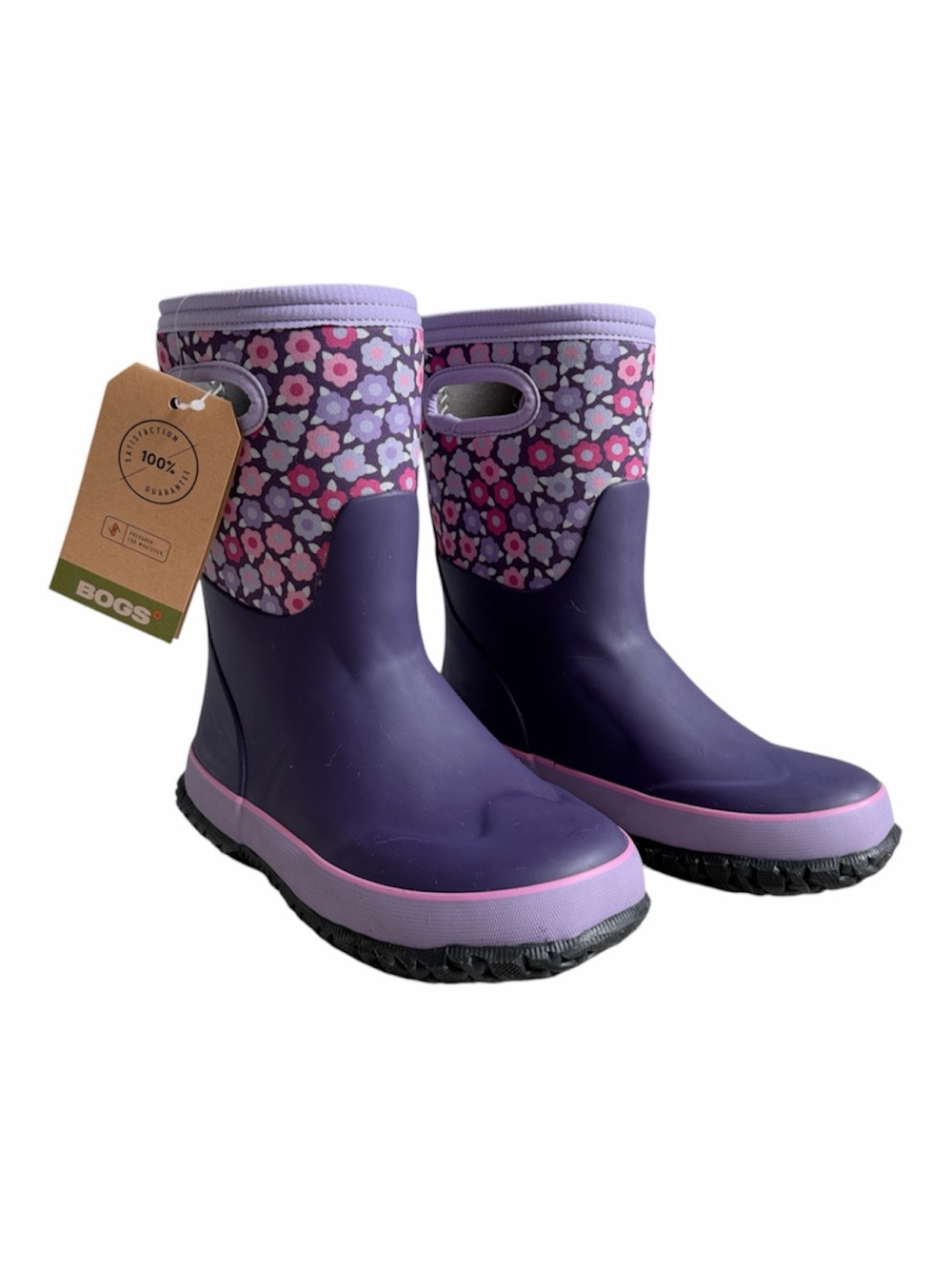 Bogs Kids Purple Floral Handle Waterproof Winter Boots- Pink & Purple